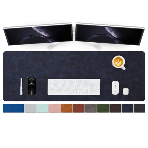 Distressed Leather Desk Mat - Non-Slip PU Desk Pad for Office and Home - Desk Organization and Accessories - Ideal for Large Mouse Pad and Desk Mats on Top of Desks(Navy Blue,47.2"x 17") - color: Navy Blue, size: 47" x 17"