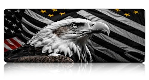 Large Gaming Mouse pad,Black and White Eagle Flag Tempered Glass Back Anti Slip Rubber Base Mouse pad, Suitable for Computer, Laptop, Office Desk Accessories - color: Black and White Eagle Flag Tempered Glass Back