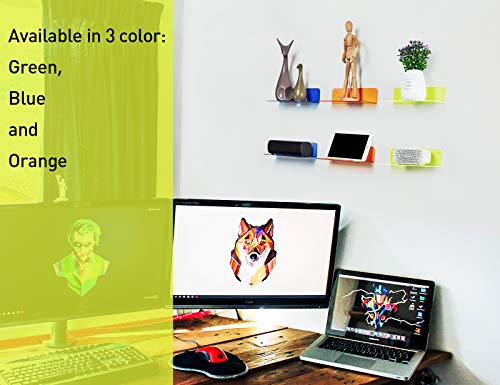 OAPRIRE 9 Inch Floating Wall Shelves Set of 2 - Personalize Expand Wall Space - Acrylic Small Wall Shelf for Bathroom, Bedroom, Living Room, Office, with Cable Clips - Clear Green - color: Green