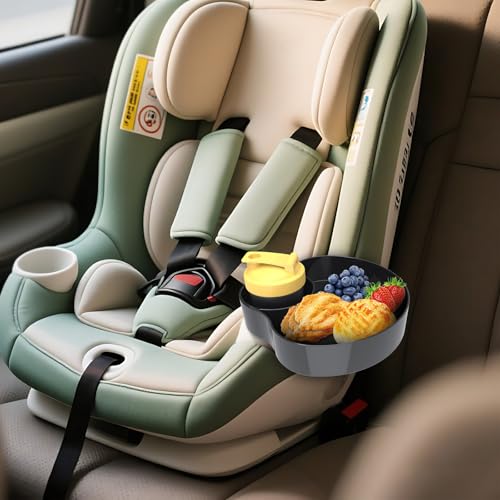 Car Seat Cup Holder for Kids - Kids Travel Tray with Snack Tray, CarSeats Snack Trays for Toddler, Car Cup Holder for Safety Seats, Fits Stroller & Booster (black) - color: black