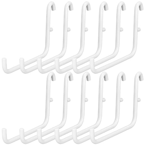 GlikCeil 12 Pcs Pegboard Hooks, 6 x 9.5 Centimeters, White Pegboard Accessories Compatible with IKEA/Skadis Long Metal Storage Hooks for Home Office Indoor Tool Supply - color: White