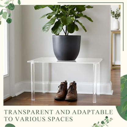 RattanView 3 Pcs 16, 15, 14 Inch Acrylic Risers Display Stands Rectangular 4-leg Acrylic Plant Stand, 6mm Thick Clear Shelf Riser Display Stands for Decor Collectibles Figures and Item Photography - size: 16×10×8 In，15×9×7 In， 14×8×6 in