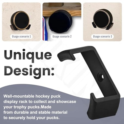 Hockey Puck Wall Mount Display (4 Pack) Wall Rack Holder Brackets for Collectible Pucks & Game Winning Pucks, Wall-Mountable, Holder for all Ice hockey