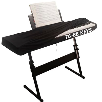 Premium Suede Digital Piano Keyboard Cover for 76-88 Keys - Dust Protection with Elastic Drawstrings & Dual Music Stand Zippers - Play Without Removing - Minimalist Pure Black