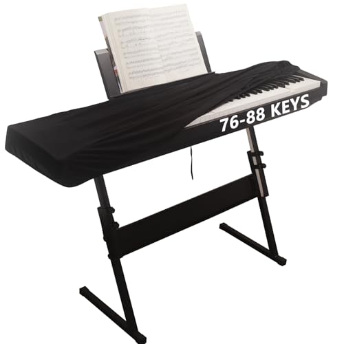 Premium Suede Digital Piano Keyboard Cover for 76-88 Keys - Dust Protection with Elastic Drawstrings & Dual Music Stand Zippers - Play Without Removing - Minimalist Pure Black