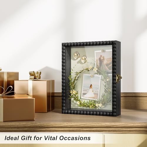 Love-KANKEI Shadow Box Frame 8x10,Wood Deep Shadow Box Display Case with Unique Beads Door and Glass Window, Memory Box for Pictures,Medals,Memorabilia,Collections Black - color: Black, size: 8x10