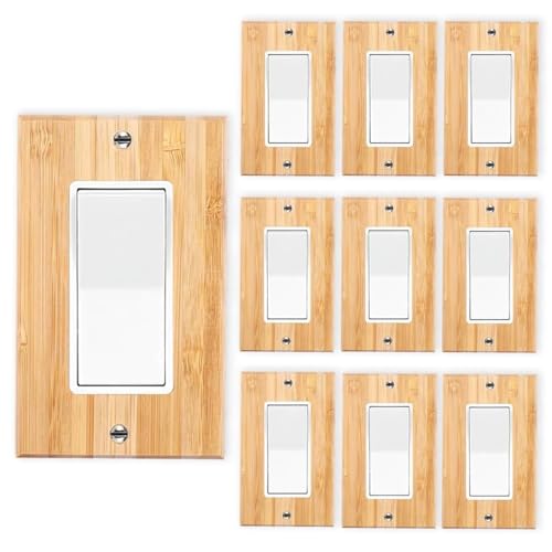 10PC Solid Wood Single Rocker Light Switch Plate 4.5" X 2.76" Bamboo Light Switch Cover Quality Raw Wooden Decorative Bedroom Kitchen Home Decor Single Rocker - color: 9-10PC-Single Rocker