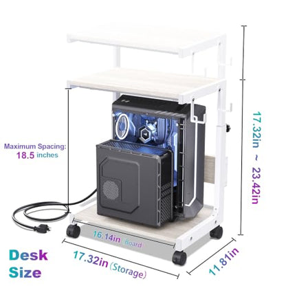 Computer Tower Stand with Charge Station and USB Charging Port - Height Adjustable PC Tower Stand, Under Desk CPU Holder Cart with Locking Caster Wheels for Fits Most PC - color: White