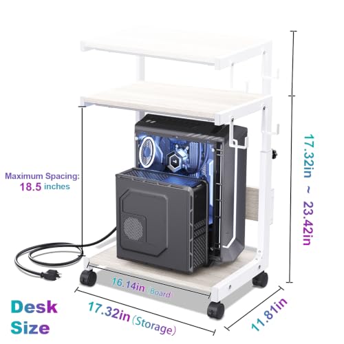 Computer Tower Stand with Charge Station and USB Charging Port - Height Adjustable PC Tower Stand, Under Desk CPU Holder Cart with Locking Caster Wheels for Fits Most PC - color: White