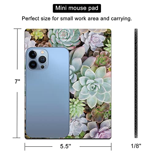 Small Mouse Pad Cute, Mini Mouse Pads for Wireless Mouse and Laptop, Travel Mousepad with Designs - Pretty Succulent, Portable Mousepads - 5.5 x 7 in, Computer Accessories for Women - color: Pretty Succulents, size: 7L x 5.5W inches