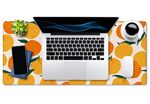 SSOIU Mandarins Oranges Summer Fruits Mouse Pad 35.5 X 15.7 Inch XXL Full Desk Mousepad Extended Large Non-Slip Rubber Base Waterproof Big Keyboard Mat with Stitched Edges for Gaming and Office - color: Mandarins Oranges