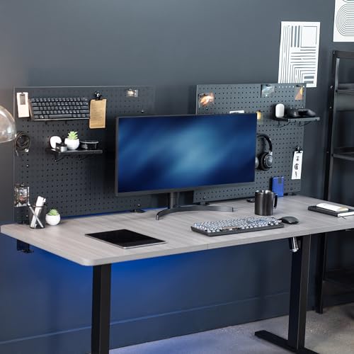 VIVO Black Clamp-on 60 x 24 inch Desk Pegboard, PP-DK30B-2 | Steel Privacy Panel, Magnetic Peg Board, Office Accessory Organizer, Above or Under Desk Placement - color: Black, size: 60"
