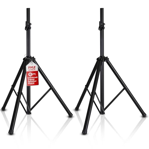 Pyle Universal Speaker Stand 2-Pack – Heavy Duty Tripod Mount Holder Set, Height Adjustable from 40” to 71”, 35mm Insert Compatibility, Safety Pin and Knob Locking for PA, DJ & Studio Use - size: 2-Pack