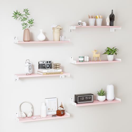 Floating Shelves for Wall, Shelves for Decor Storage Set of 6, Wall Mounted Wood Shelf for Bedroom, Living Room, Bathroom, Kitchen,Long Picture Ledge Shelves. (Pink) - color: Pink