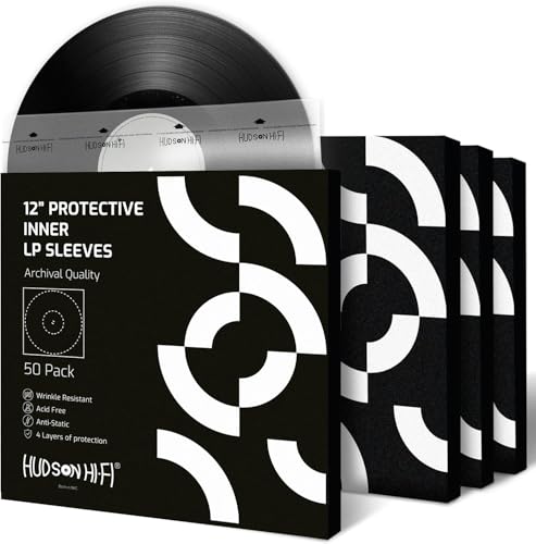 Hudson Hi-Fi Anti-Static Vinyl Record Sleeves - Durable Clear Disc Sleeves- Protect Your LP Albums from Scratches, Dust & Dirt - Acid-Free Rice Paper Disc Covers, 50x Inner Sleeves - size: 50 Inner Sleeves