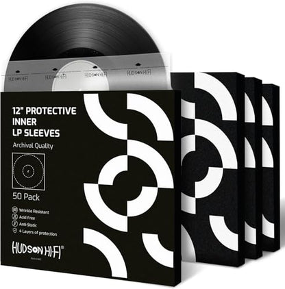 Hudson Hi-Fi Anti-Static Vinyl Record Sleeves - Durable Clear Disc Sleeves- Protect Your LP Albums from Scratches, Dust & Dirt - Acid-Free Rice Paper Disc Covers, 50x Inner Sleeves - size: 50 Inner Sleeves