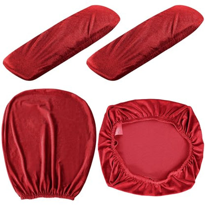 Tallew 4 Pcs Office Chair Covers Set Computer Universal Protective Stretchable Chair Seat Covers Desk Armrest Slipcovers Pads Office Cushion Backrest for Rotating(Claret) - color: Claret