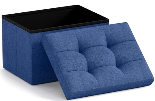 Ornavo Home Small Storage Ottoman Foldable Collapsible Rectangle Linen Ottoman Foot Rest Stool Seat, for Living Room, Bedroom, Home Office, Dorm - 12 x 16 x 12, Navy Blue - color: Navy Blue