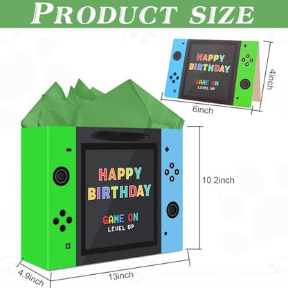 Video Game Birthday Gift Bags, 13 inch Large, with Tissue Paper and Card