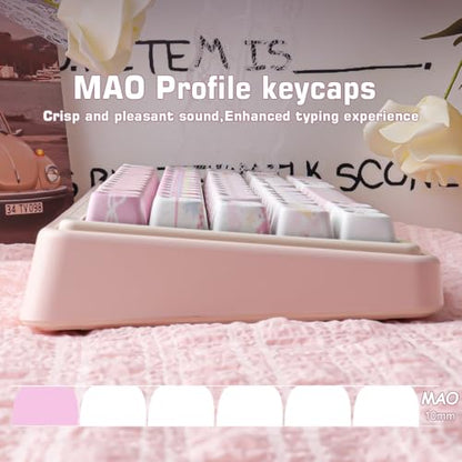 PBT Keycaps - Pink Meow Meow Keycap, 113 Keys Side Print Shine Through Cute Keycap, Mao Profile Custom Cat Keycaps for 60 65 75 100 Percent Cherry MX Mechanical Keyboard - color: Pink Meow