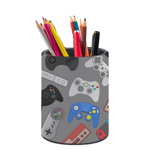 Funny Video Game Pen Holder Pencil Cup for Desk Organizer | Cute Makeup Brush Holder PU Multifunctional Office Suppliesfor Decor Home Classroom School - color: Games