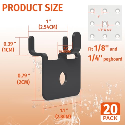 HUHOLE 20PC Black Pegboard Picture Hangers for 1/8 & 1/4 Inch Boards | U Shape Display Hooks with 10 lb Capacity for Pictures, Jewelry, Keys, Lanyards, Arts, Crafts and Retail - color: Black