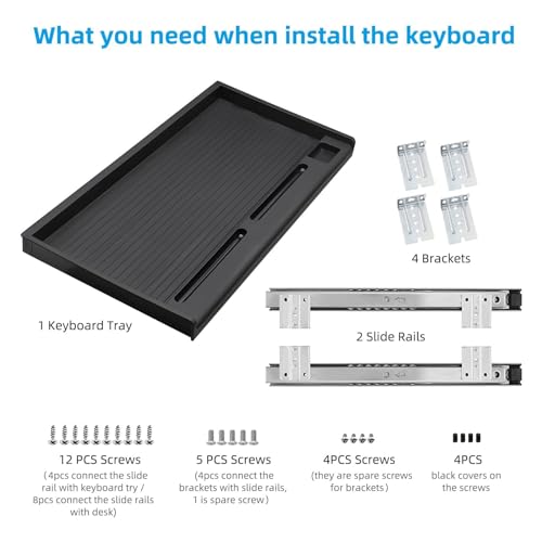 TOOCUST Under Desk Keyboard Tray, 20" Wx11"D Sturdy Key Board Tray Under Desk Slide with Pen Tray, Desk Extender with Pen Holder,Black - size: 20"Wx11"D