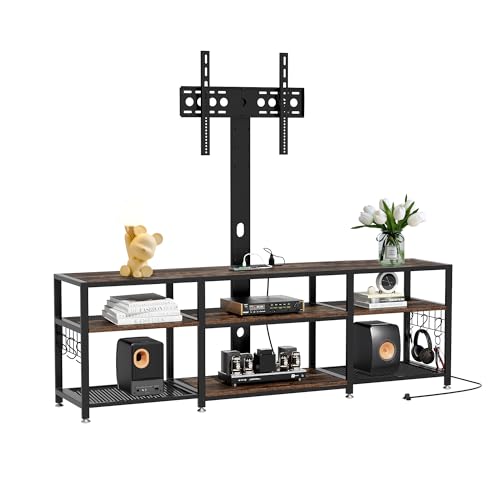 VECELO TV Stand with Mount and Power Outlet, Height Adjustable Entertainment Center with Storage Shelves for 32/55/65/70/75 inches Televisions, Console Table for Living Room, Bedroom, Rustic Brown - color: Rustic Brown, size: 63 Inch