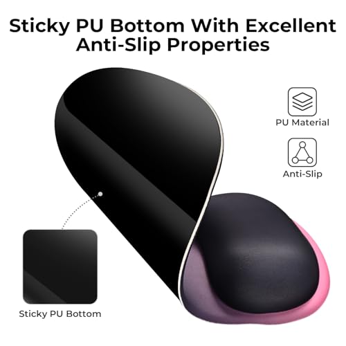 EooCoo Ergonomic Mouse Pad with Gel Wrist Rest Support Middle Concave Design, Relieve Wrist Pain Mousepad, Non-Slip Base for Laptop, Office Desk Accessories, Carpal Tunnel Syndrome Black Pink - color: Black Pink