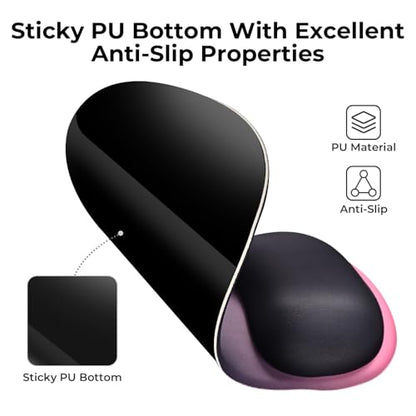 EooCoo Ergonomic Mouse Pad with Gel Wrist Rest Support Middle Concave Design, Relieve Wrist Pain Mousepad, Non-Slip Base for Laptop, Office Desk Accessories, Carpal Tunnel Syndrome Black Pink - color: Black Pink