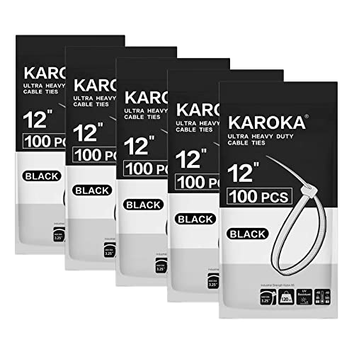 Zip Ties Heavy Duty 12 inch with 120 Pounds Tensile Strength, Black Heavy Duty Cable ties, 500 Pieces,by Karoka - size: 12" 120lb (500 Pack)