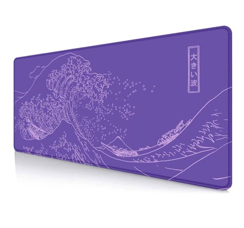 IMAYONDIA Great Wave Large Gaming Mouse Pad, Purple Minimalist Japanese Desk Mat, Gamer Aesthetic Extended Mousepad Cute, Non-Slip Rubber Base Lilac Desk Pad for Office- 31.5 X 11.8 Inch - color: Purple Great Wave