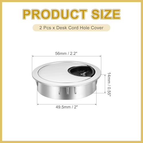 MECCANIXITY 2 Pcs Desk Grommet 2 Inch, Zinc Alloy Round Desk Hole Cover Wire Cable Cord Organizer for Home Office Computer Table Cables, 49.5mm, Dark Silver - color: Dark Silver, size: 2 Inch/49.5mm