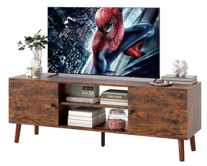 FDW TV Stand for 55 60 Inch TVs,Entertainment Center with 2 Storage Cabinets and Open Shelves, Modern Media Console Table for Living Room, Bedroom, Home Office,Brown - color: Brown