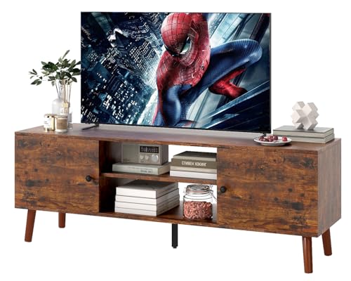 FDW TV Stand for 55 60 Inch TVs,Entertainment Center with 2 Storage Cabinets and Open Shelves, Modern Media Console Table for Living Room, Bedroom, Home Office,Brown - color: Brown