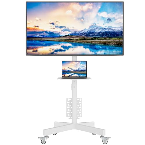 BONTEC Rolling TV Stand with Pegboard Storage for 32–65 Inch TVs, Holds, Height Adjustable Mobile TV Cart on Metal Wheels with Shelf & Cable Management,Holds up to 88 lbs, Max VESA 400x400mm, White - color: White, size: 32-65 Inch