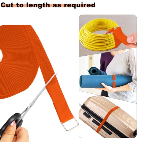 YMCRLUX 1"x16ft Hook and Loop Straps with 25 Metal Buckles, Adjustable Fastening Cable Straps, Cut-to-Length Cinch Strap, Reusable Nylon Securing Cord Ties for Organizer or Storage, 1 inch Wide,Orange - size: 1in x 16ft Orange