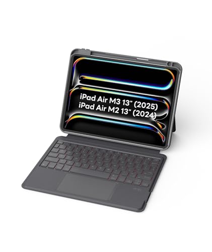 EIP Bluetooth Keyboard Case for iPad Air 13 inch (M3 2025/M2 2024), 13" Magnetic Detachable Case with Trackpad, 7-Color Backlit Keys, Stylus Shortcut Support, Slim Protective Cover - color: Black, size: iPad Air 13" M4/M3/M2