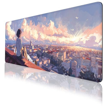 Anime Sunset Gaming Mouse Pad Golden Sky Dream XL Mouse Pad Large Mousepad Extended Laptop Keyboard Mat Gaming Desk Pad Mouse Mat Office Computer Keyboard Laptop 31.5"x11.8" - color: Anime Sunset, size: 31.5L x 11.8W inches