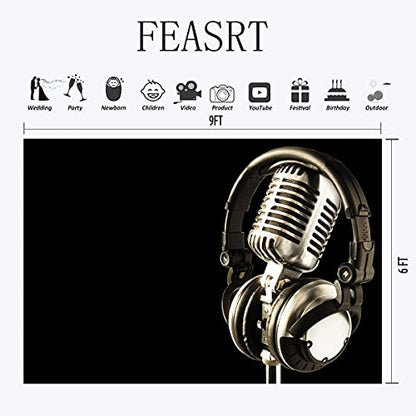 9x6ft Music Theme Birthday Background Microphone Birthday Party Decoration Music Theme Party Photography Background Props BJAY13 - size: 9x6FT