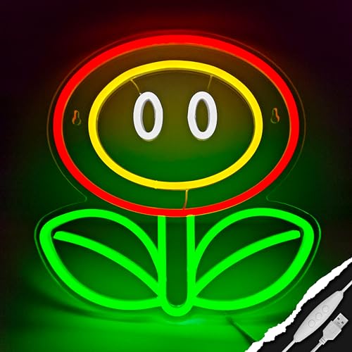 Fire Flower Neon Sign, Dimmable Gaming Neon Sign for Man Cave,Bedroom, Gamer Room, Living Room, Party Wall Decor, Birthday Christmas Gifts - color: Fire Flower