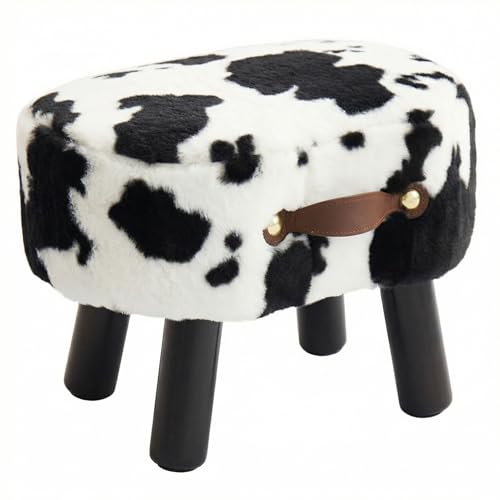 Foot Stools Small, Cow Ottomon with Handle, Velvet Footrest | Curved Foot Stool with Padded Seat Wooden Legs, Portable Foot Rest for Living Room, Bedroom, Entryway (Cow) - color: Cow