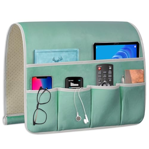Remote Control Holder for Armchair Caddy, Couch TV Remote Holder for Bed Storage 5 Pockets，Remote Caddy Bedside Organizer Bedside Table Organizer (MintGreen, 35''x18'') - color: MintGreen, size: 35"x18"