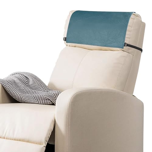 Recliner Headrest Protector-Faux Leather Headrest Covers for Recliners,Recliner Headrest Cover with Elastic Straps,Chair Headrest Covers for Recliners Protector 17 x 27 in(Ocean Blue) - color: Ocean Blue