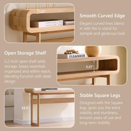 IFGET 63-Inch Long Console Table, 31.5" Tall Modern Entryway Table with Open Storage Shelf, Curved Profile Design, Narrow Wood Sofa Table Behind Couch Table for Living Room, Hallway,Foyer, Natural Oak - color: Natural Oak