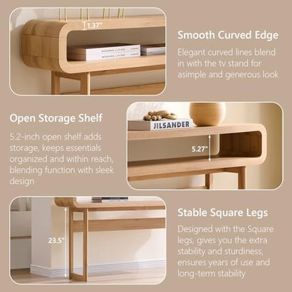 IFGET 63-Inch Long Console Table, 31.5" Tall Modern Entryway Table with Open Storage Shelf, Curved Profile Design, Narrow Wood Sofa Table Behind Couch Table for Living Room, Hallway,Foyer, Natural Oak - color: Natural Oak