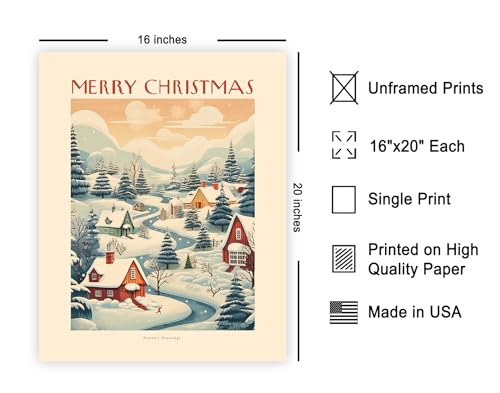 Monem Art Winter Village Print - Merry Christmas Poster - Holiday Art - Great Housewarming Gift for Kid's & Parents - Decor for Kid's Room, Bedroom or Nursery - 16x20 UNFRAMED Wall Art - color: Style-12, size: 16"L x 20"W