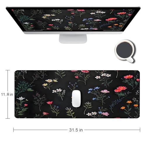Large Gaming Mouse pad,Flower Branch Pattern Cute Anti Slip Rubber Base Mouse pad, Suitable for Computer, Laptop, Office Desk Accessories - color: Flower Branch Pattern Cute