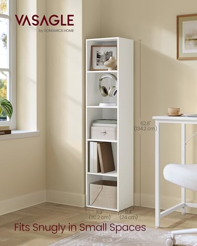 VASAGLE CUSTOS Collection - Bookshelf, 5-Tier Bookcase, Book Shelf, Open Storage Shelf, 9.4 x 11.9 x 52.8 Inches, for Living Room, Home Office, Dinning Room, Cloud White ULBC419W01 - color: Cloud White, size: 5 Tiers (11.9"W)