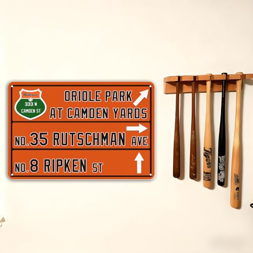 12” x 8” Oriole Wall Decor Art Poster, Baltimore Baseball Metal Tin Sign, Oriole Gifts for Boys Men Home Room Decor - color: team 15